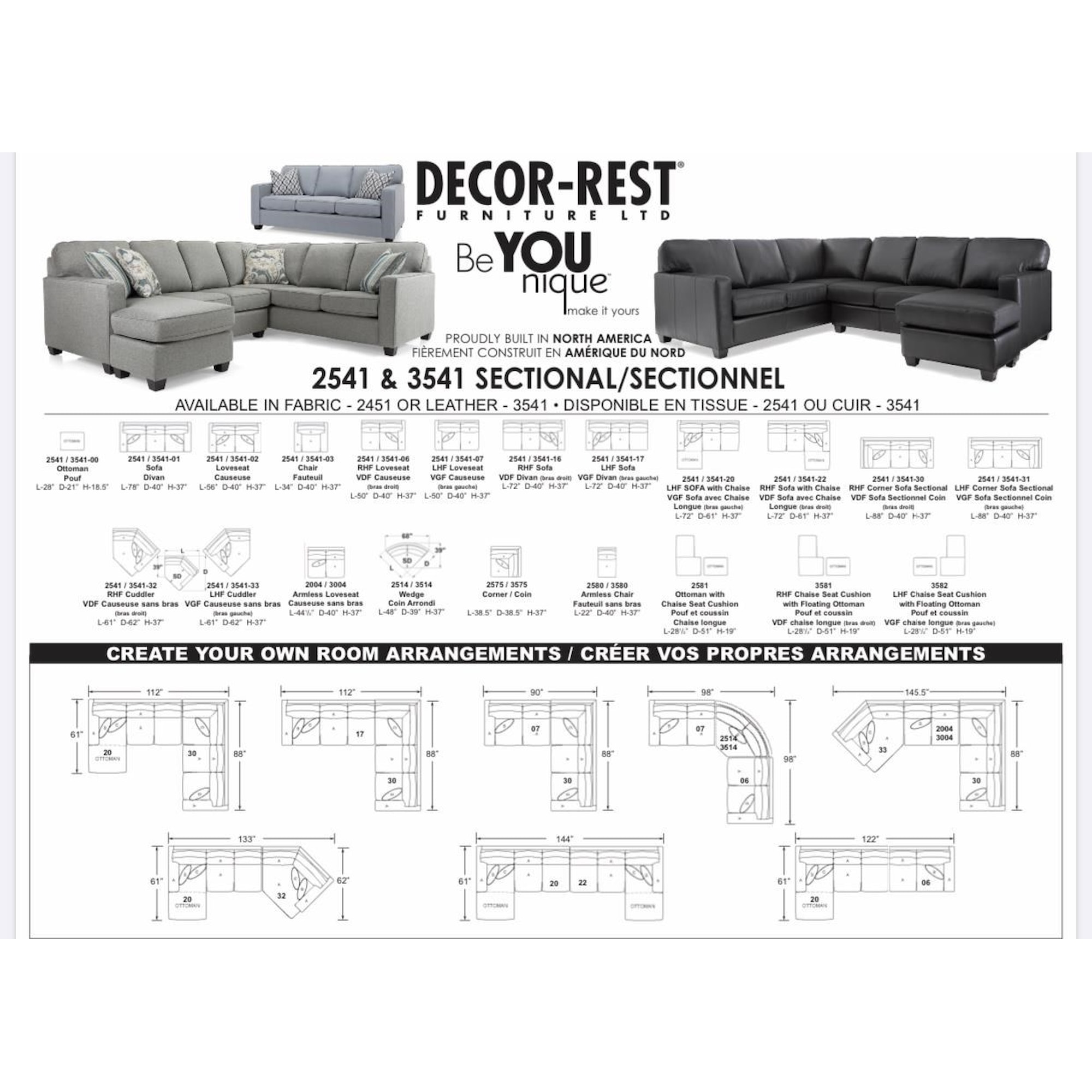 DecorRest 2541 254107+2514+254106 Contemporary Curved Sectional Sofa